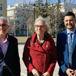 L-R: UM President Dr. Michael Bennaroch, The Honourable Carolyn Bennett, and Dr. Rusty Souleymanov at Fort Garry Campus
