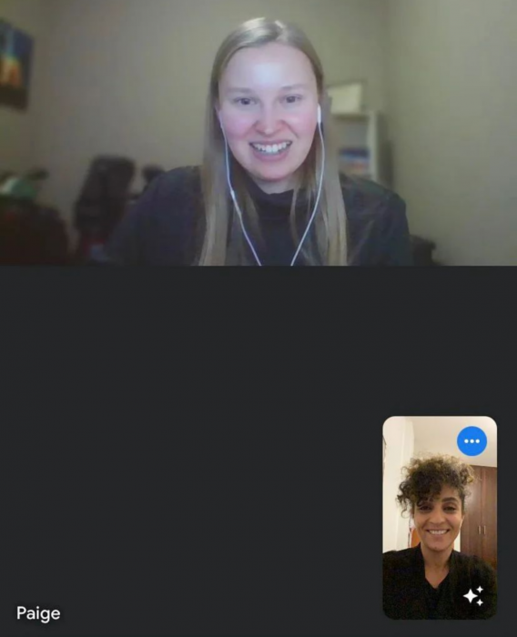Two students in a zoom call.