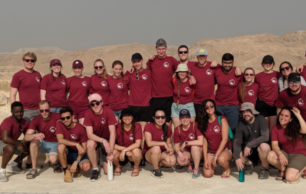 A group of students standing together in Israel