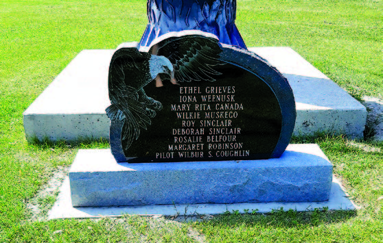 Monument located at Long Plain First Nation, to those killed in the 1942 airplane crash that killed students returning home from residential school.