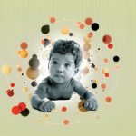 An illustration of an Indian child looking up, surrounded by dots of data points.