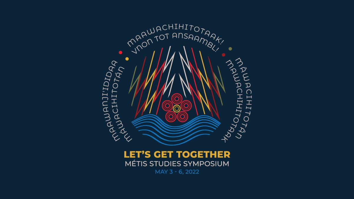 Mawachihitotaak 2022 logo with Métis flower and sash elements.