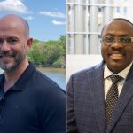 A 50/50 split image of Dr. Shawn Clark (left) and Dr. Lanre Ojo (right). Both and standing while smiling and posing for the camera.