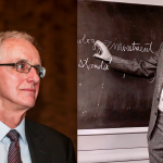 Side by side photos, one current and one older, of professor emeritus John McCallum