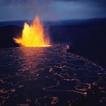 Volcanic eruption and lava lake