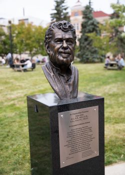 The bust of Dr. Plummer at Innovation Plaza. 