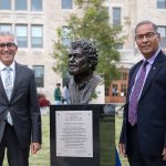 UM President Michael Benarroch and Vice-President (Research and International) Digvir S. Jayas at the unveiling of the bust of Dr. Plummer on Sept. 8, 2022.