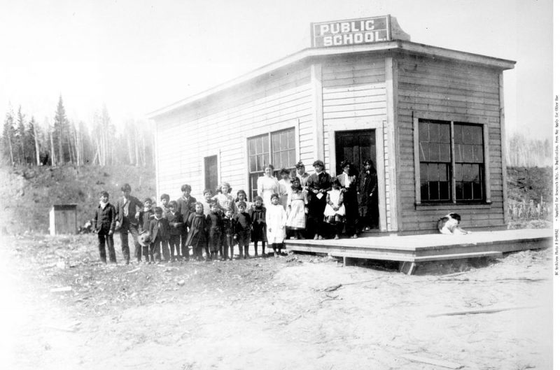 Alex Bird (second from the left) and his siblings from the Lheidli T'enneh First Nation were among the first students to attend this public school, near Prince George, B.C., in the early 1910s. (Royal B.C. Museum, Image B-00342, British Columbia Archives)