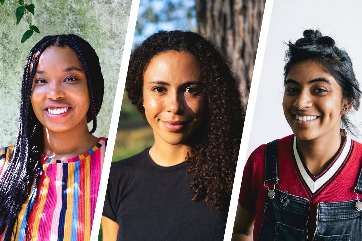 Compilation photo of three curators: Grace Deveney, Lillian O'Brien Davis and Shalaka Jadhav.