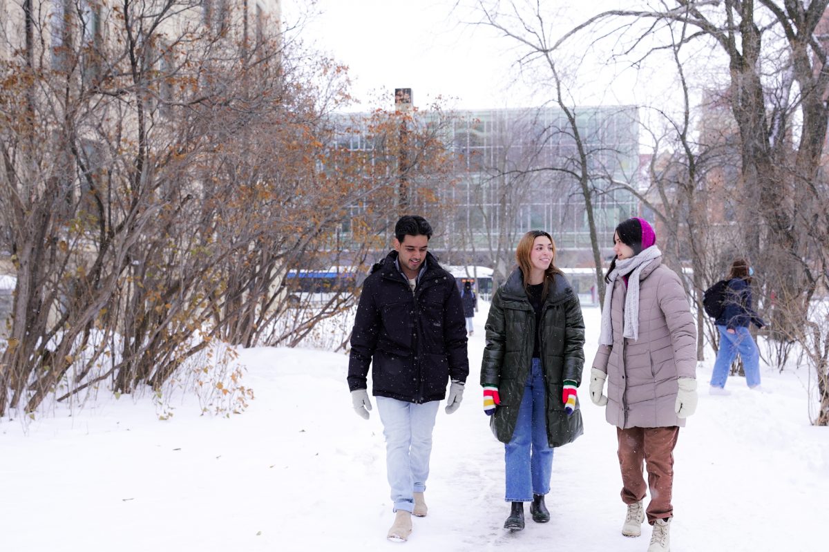 Student walking outdoor in the snow