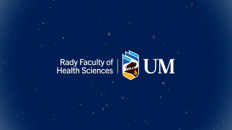rady faculty logo with blue snowfall background