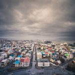 Stormy skies above the city of Reykjavik, Iceland.