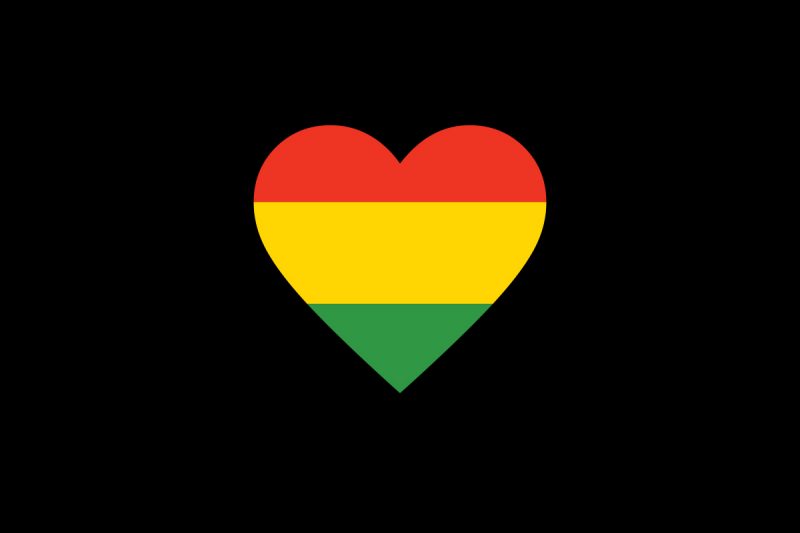 Black History Month graphic showing a heart with red, yellow and green, against black background.