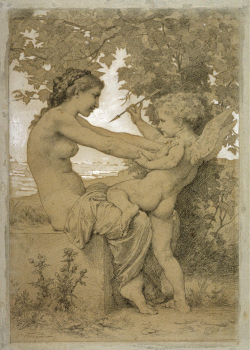 A woman tries to hold Eros back in an 1885 painting