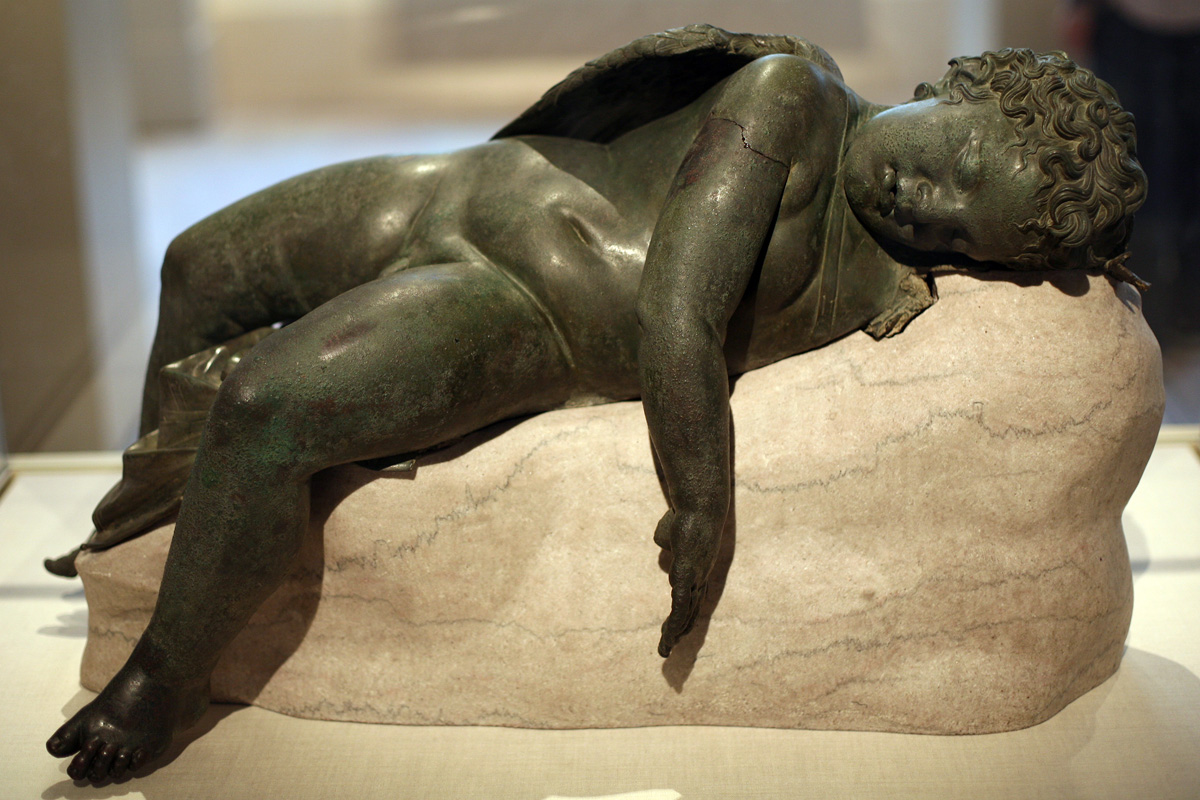 A bronze statue from around the 2nd centure BCE shows Eros sleeping.