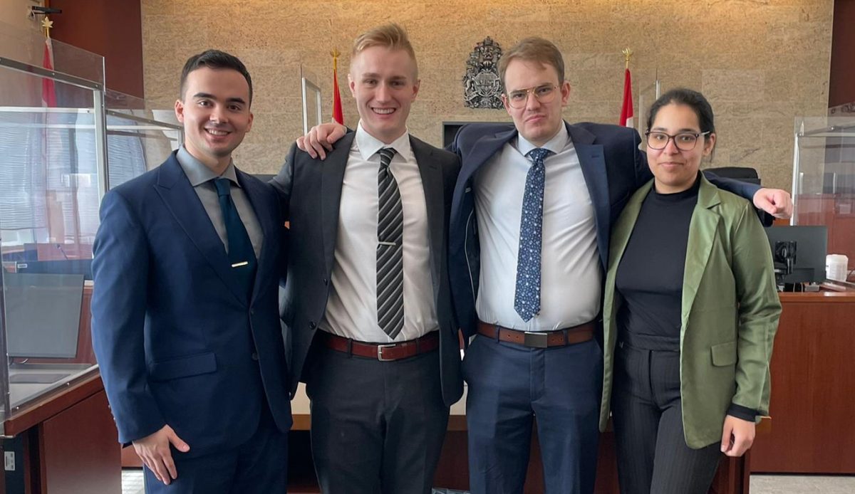 Manitoba’s Bowman Tax Team 2023 oralists (left to right): Matthew London (2L), Justin Papoff (2L), Brandon Gray (3L), and Sawarn Benning (2L).