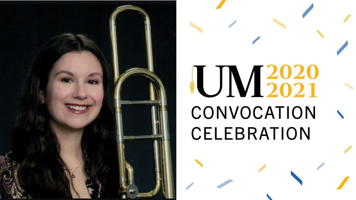 Headshot of Dana Malenko on the left and text on the right that reads: UM 2020 2021 Convocation Celebration.