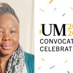Headshot of Sandy Deng on the left and text on the right that reads: UM 2020 2021 convocation celebration.
