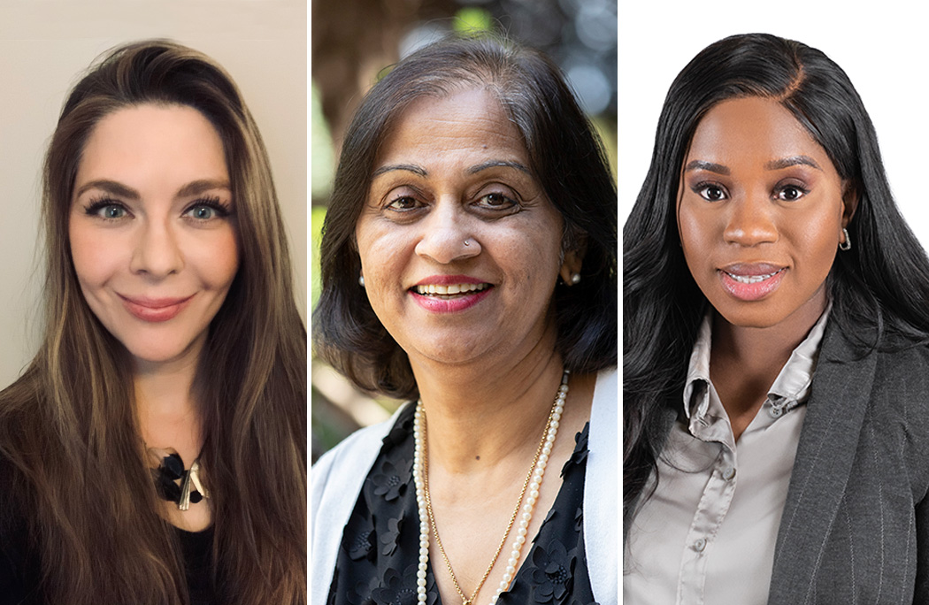 Headshots of Vanessa Van Bewer, Rani Hajela Srivastava and Ann Nzeruem.