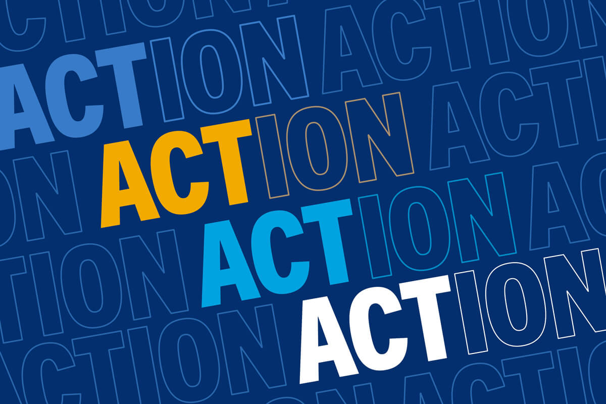 Graphic with the word "ACTION" repeated in different colours.