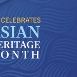 Asian Heritage Month banner on bue background with wave pattern