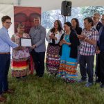 UNESCO's Cody Groat presenting certificate to NCTR staff, Elders and Survivors on June 29, 2023