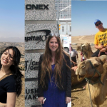 Three picture collage showing students at various locations in Israel.