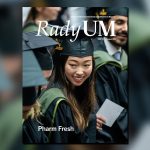 Cover of the RadyUM magazine featuring a smiling pharmacy graduate in graduation cap and gown. Text on cover reads, "University of Manitoba Rady Faculty of Health Sciences Magazine" and "RadyUM" and "Issue 12, Summer 2023" and "Pharm Fresh."
