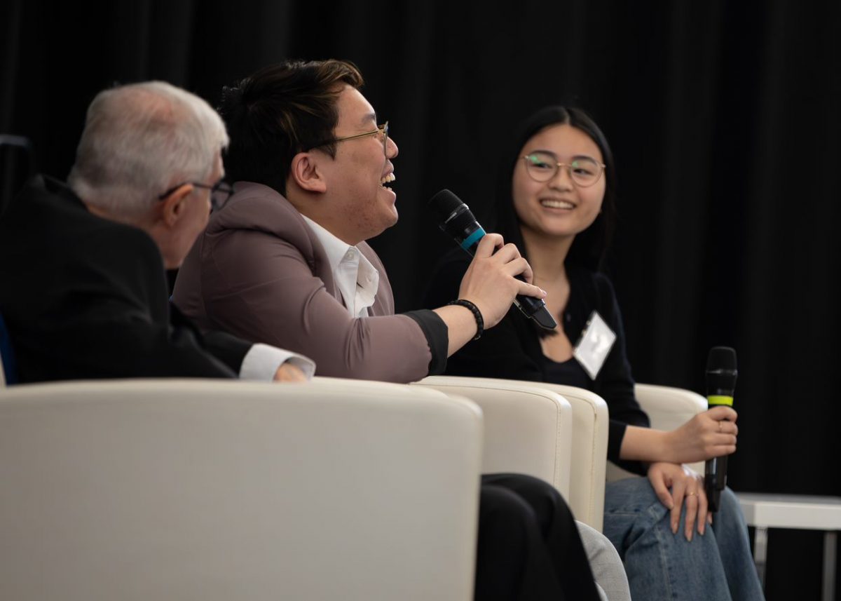 From left to right, Isbister Scholarship recipients John Vail (’56), Calvin Loi (’20) and Kezia Wong (who is a current student) sat on a panel at the 2023 Isbister Legacy Society luncheon on May 11.