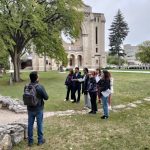 Master of Human Rights students assemble at Louis Riel’s grave in the St. Boniface Cathedral cemetery to start the program’s annual Human Rights Walking Tour of Winnipeg.