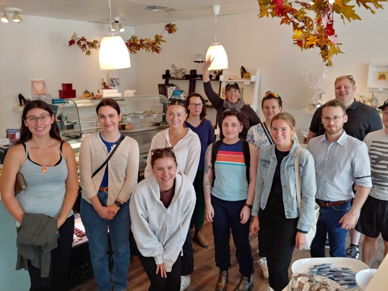 Law students visit Constance Popp at her Provencher Blvd shop.