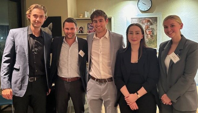 Left to right: Ryan Hall (1st place team), Aaron Challis [JD/2012] (Fillmore Riley), Nicholas Nudler (1st place team), Rebecca Penner and Jamie Robertson (runners-up).