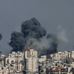 Smoke rises following Israeli strikes in Gaza on Saturday. (Mohammed Salem/Reuters)