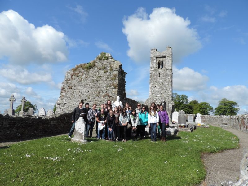 Students visiting the Hill of Slane in Ireland in 2015.