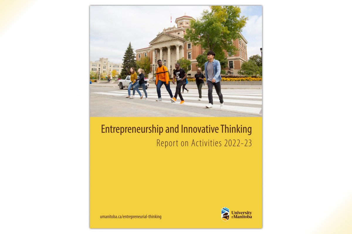 Cover of report, featuring several students walking on campus