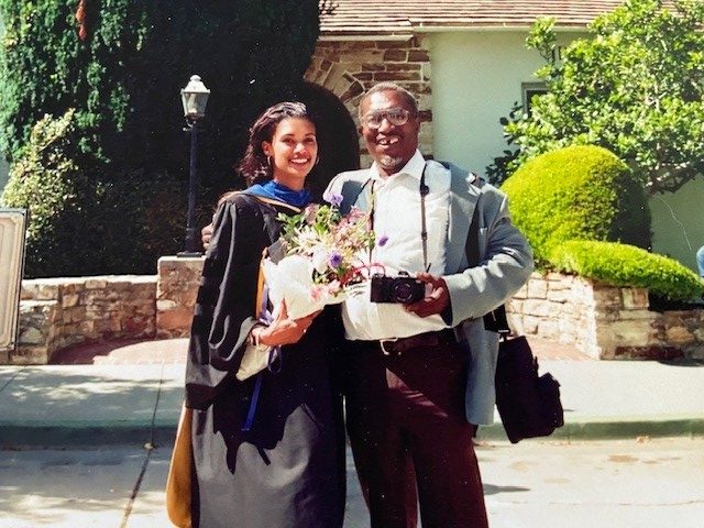 Delia Douglas at her PhD graduation with her father, Lawrence Fitzroy Douglas