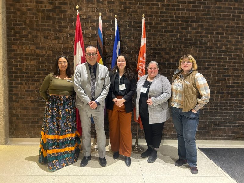 Left to right: Janell Jackson (2L); Marc Kruse, Director of Indigenous Legal Learning and Services; Victoria Perrie, practicing lawyer at Perrie Law and lead of the Inuit Justice Clinic project, Natasha Ellis (3L), Research Articling Student, Cody-Wyoming Lockhart (3L).