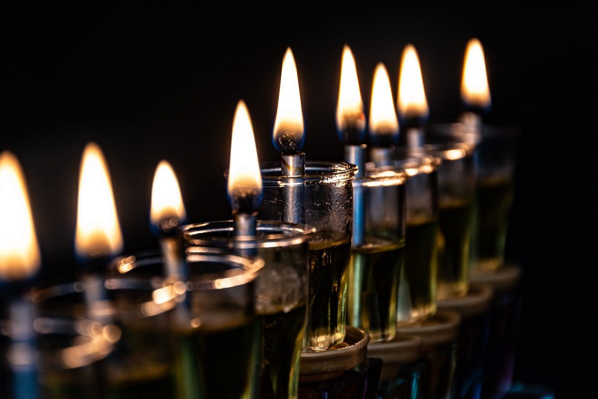 Close up of Menorah candles.