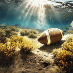 A conceptual photo and animation of a football under water in a lake