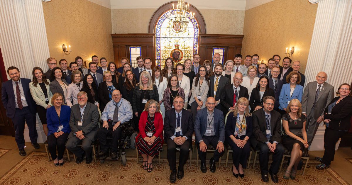 Judges and their former clerks from the past 20 years of the Faculty of Law’s Manitoba Court of Appeal clerkship program gathered for a reunion on May 10, 2024.Photo by Mike Latschislaw.