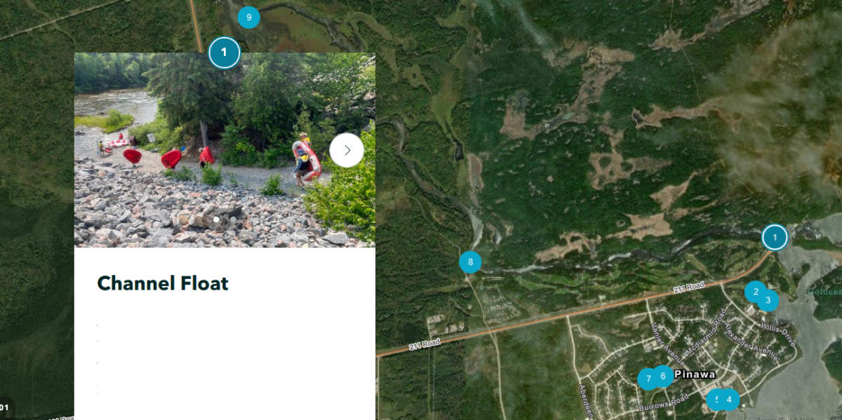GIS Story Map shows the several points of interest in Pinawa, Manitoba.