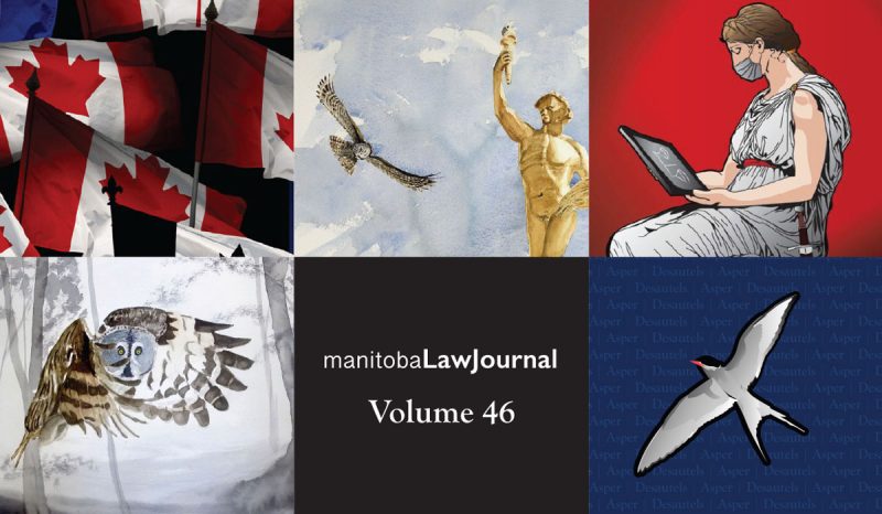 A composite image comprised of five different covers from five different issues of the Manitoba Law Journal Volume 46