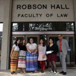 L – R: MILSA members Raven Morrisseau, Chloe Dreillich-Girard, Kaitlyn Clarke, MLA for Fort Richmond Jennifer Chen, MILSA member Kiersten Sanderson, Faculty of Law Director of Legal Learning and Services Marc Kruse