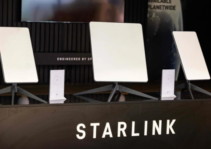 Starlink satellite antennas are seen at the Internationale Funkausstellung (IFA), the international trade show for consumer electronics and home appliances, on Aug. 31, 2023 in Berlin. Photo by ODD ANDERSEN /AFP via Getty Images