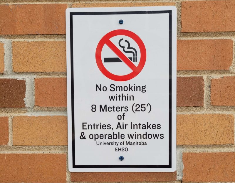 No smoking within 8 meters of entries, air intakes & operable windows