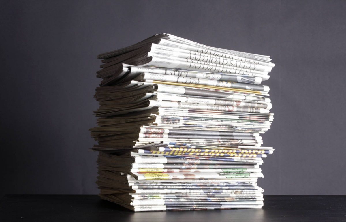 A stack of newspapers.