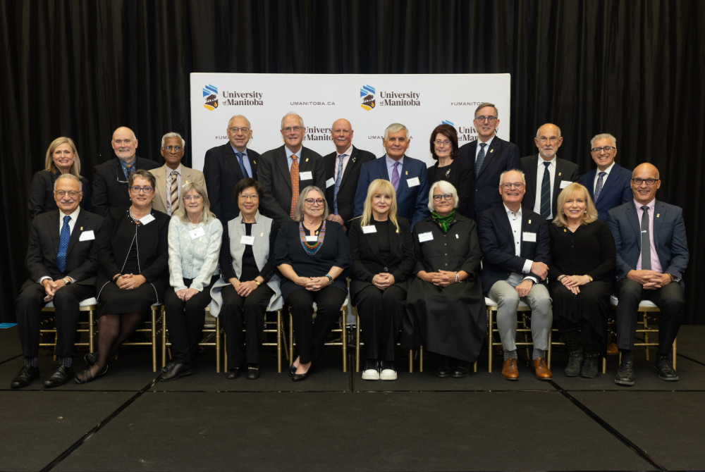 Photo of Emeritus honourees with Chancellor Anne Mahon and President Michael Benarroch