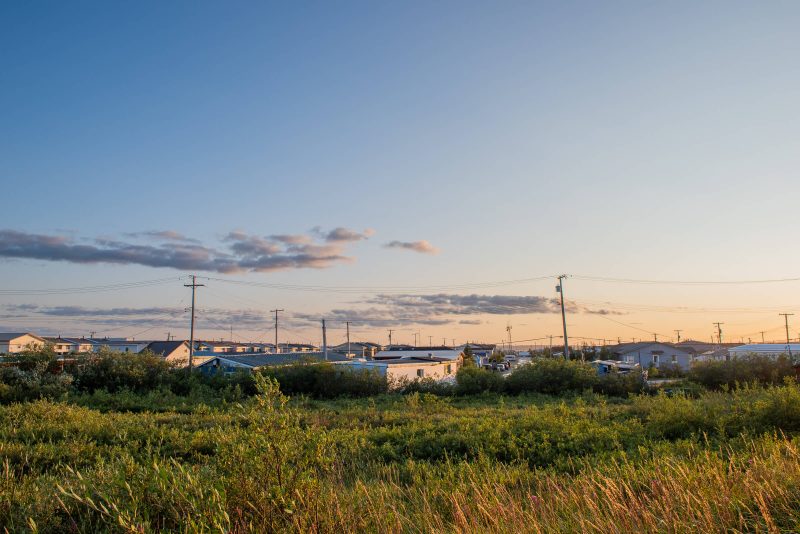 Town of Churchill from afar with land in foreground