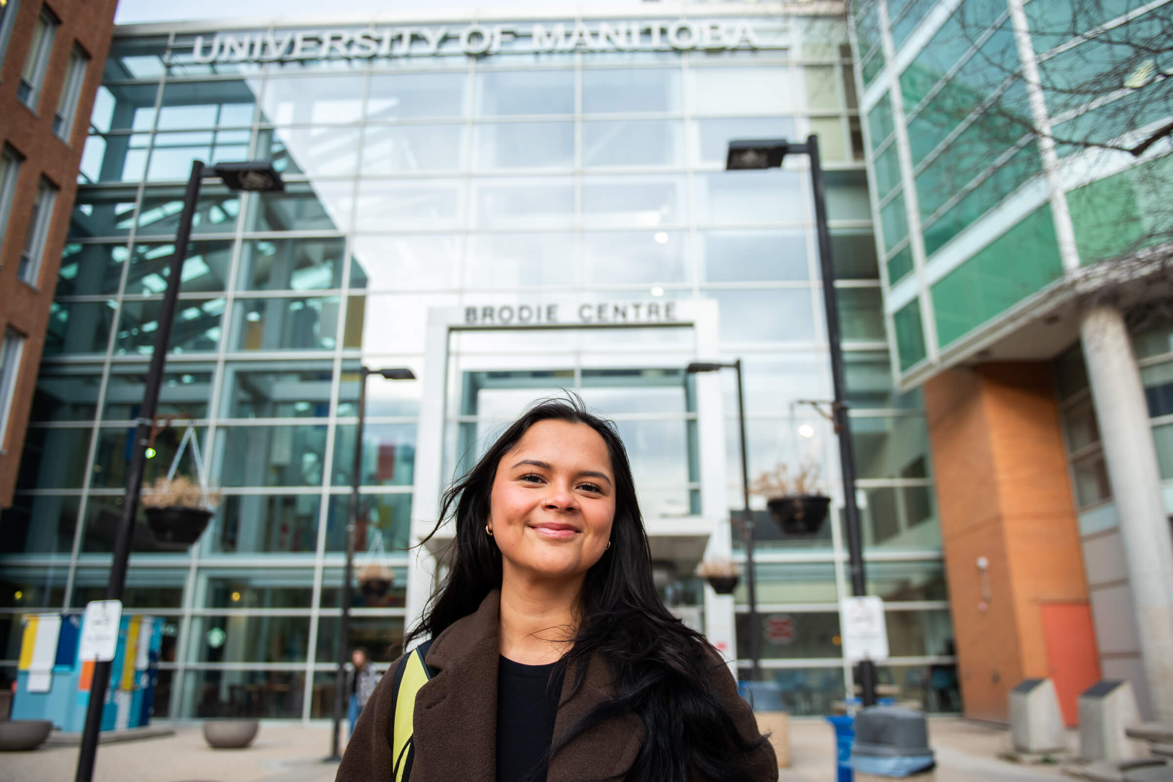 Antonina Kandiurin, on the Bannatyne campus, after finishing an exam. Her Winnipeg roommate is a fellow aspiring doctor from Norway House