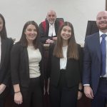 Left to right: Third-year law students Nadine Plourde, Maureen Friesen, Sydney Newman, Harlan Morris with Judge Tim Killeen (back).